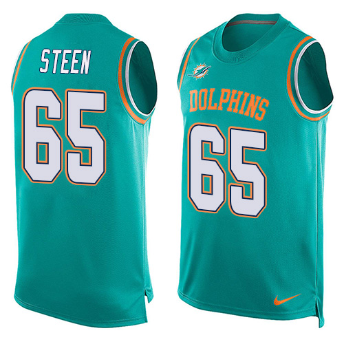 Men's Limited Anthony Steen Nike Jersey Aqua Green - #65 Player Name & Number Tank Top NFL Miami Dolphins